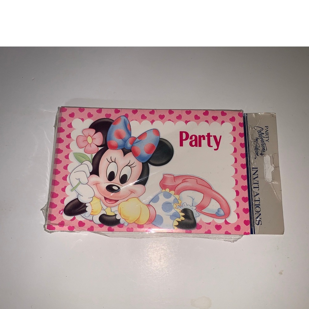 Vintage Disney‎ Minnie Mouse Party Invitations Gibson Pink Hearts 8 Count USA